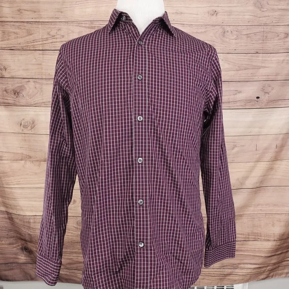Banana Republic Shirt Mens Medium Plaid Non Iron Tailored‎ Slim Fit Long Sleeve